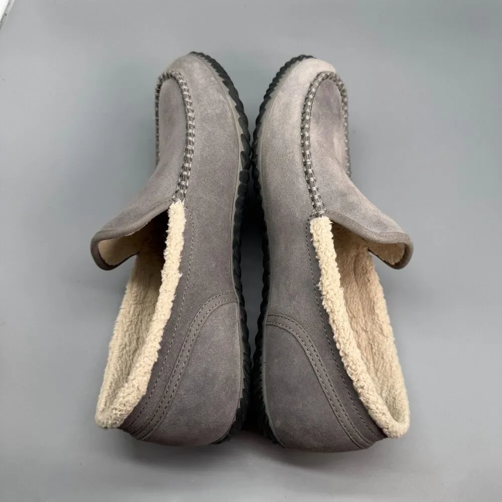 Sorel Dude Moc Men's 11.5 Gray Suede Faux Fur Lined Casual Moccasin Slipper